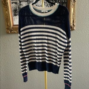 Splendid Blue and White Striped Crew Neck Sweater